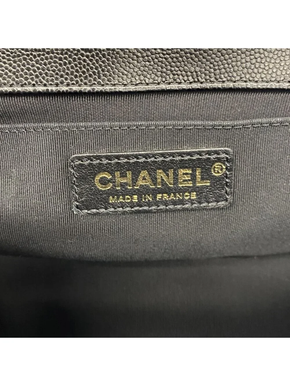 Chanel Shoulder Bag Boy Caviar Leather Black Champagne Gold